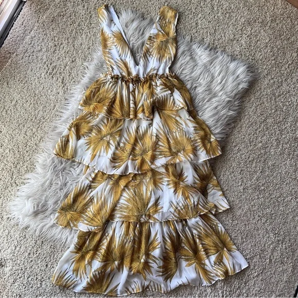 Shopbop yellow floral tiered ruffle midi dress - Picture 9 of 15